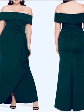 XSCAPE Plus Size Off-The-Shoulder Evening Dress